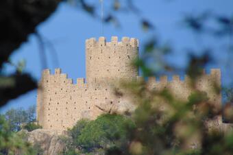 Torre mestra rodona i muralla emmerletada del castell de Farners, a Santa Coloma de Farners