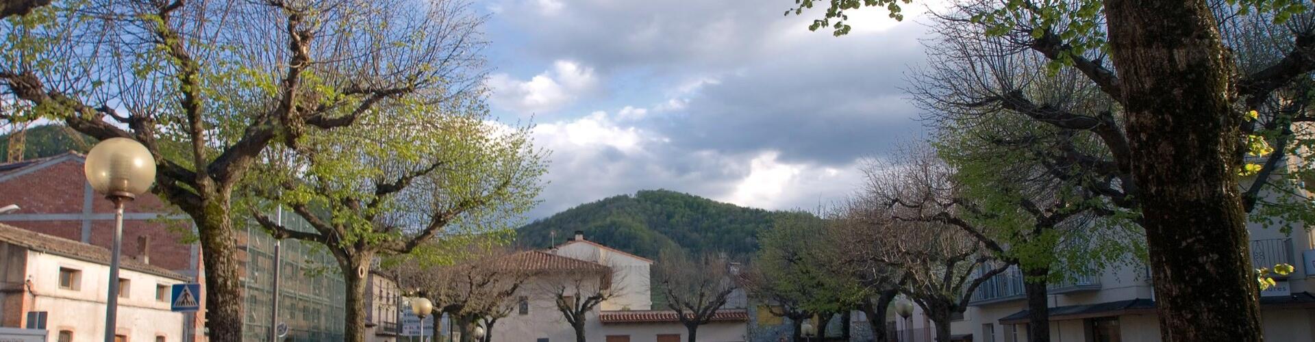 Vista de les cases de Sant Pau de Segúries a la vall del Ter